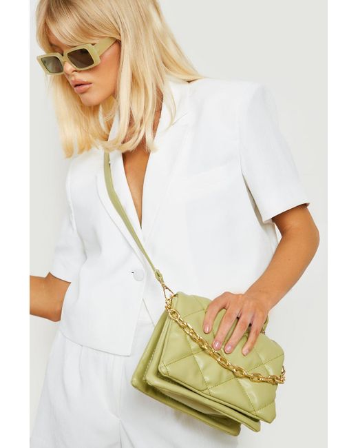 Boohoo Quilted Chunky Chain Cross Body Bag in Green Lyst