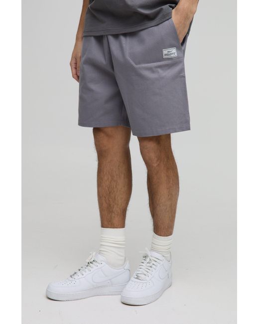 BoohooMAN Gray Elasticated Waist Relaxed Woven Tab Canvas Shorts for men