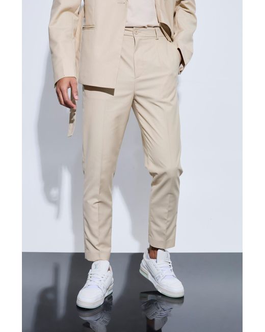 BoohooMAN Tapered Fit Suit Trousers in Natural für Herren