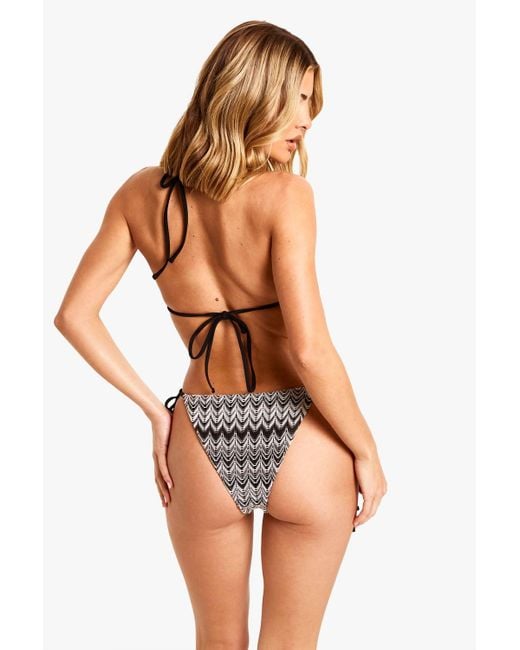 Boohoo Black Knitted Zig Zag Triangle Bikini Top