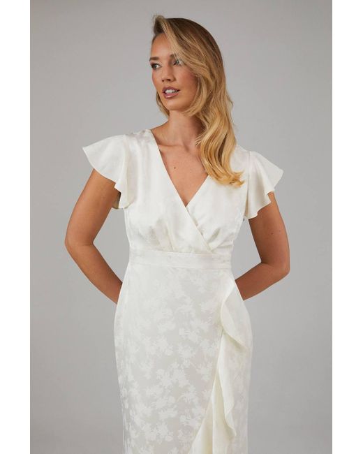 Oasis Natural Satin Jacquard Ruffle Hem Midaxi Bridesmaid Dress