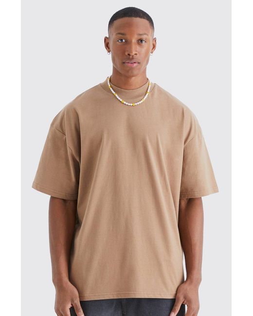 BoohooMAN Brown Oversized Extended Neck Heavyweight T-shirt for men