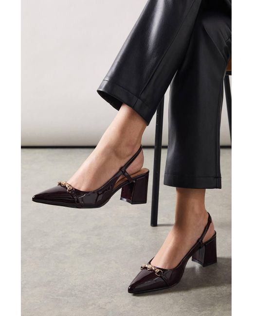 Wallis Black Wide Fit Darcia Snaffle Detail Pointed Block Heel Slingback Court Shoes