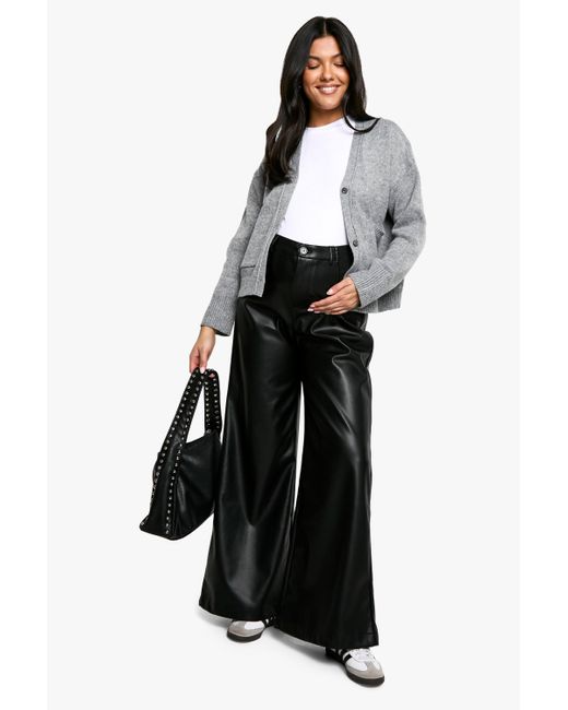 Pantalón Premamá De Pernera Ancha Y Cuero Sintético Sobre La Barriga Boohoo de color Black