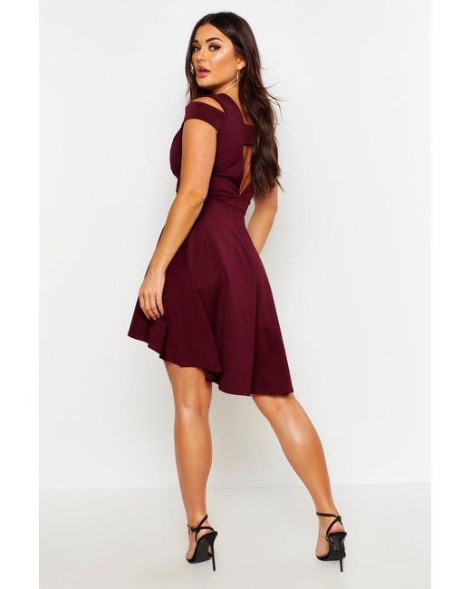 bardot plunge high low skater dress