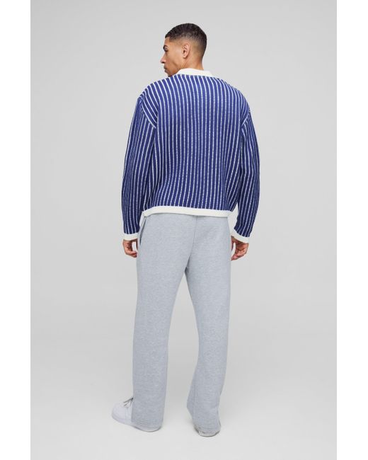 BoohooMAN Kastiges gestreiftes Oversize Poloshirt in Blue für Herren