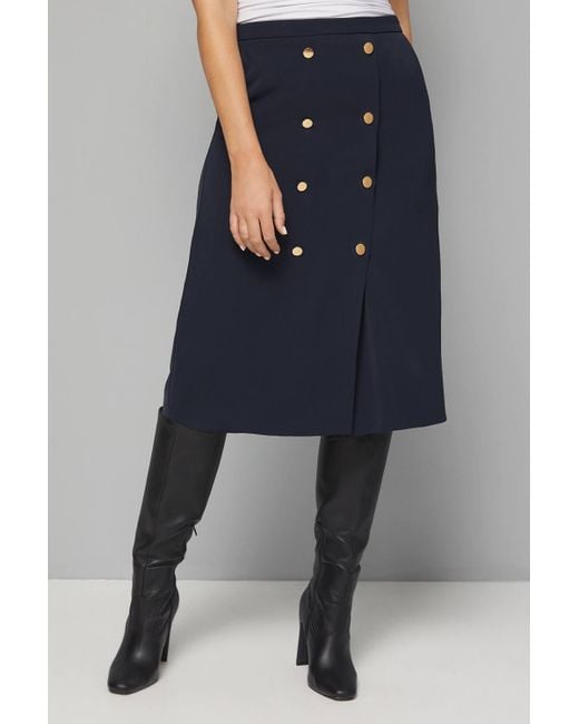 Wallis Blue Midi Column Button Wrap Skirt