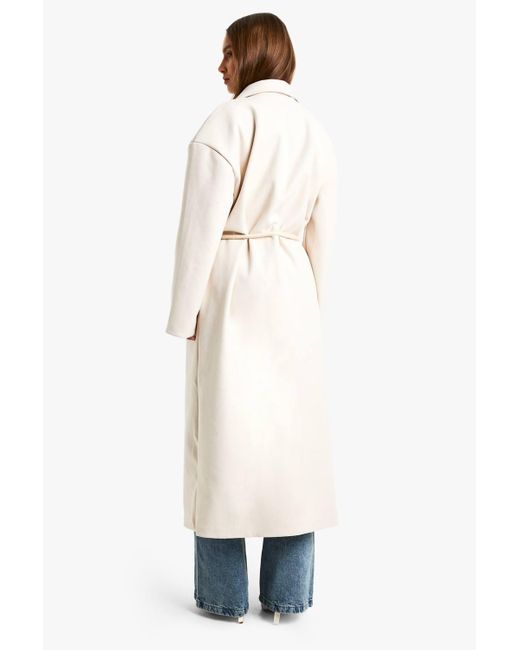 Boohoo Blue Belt Detail Wool Look Maxi Coat