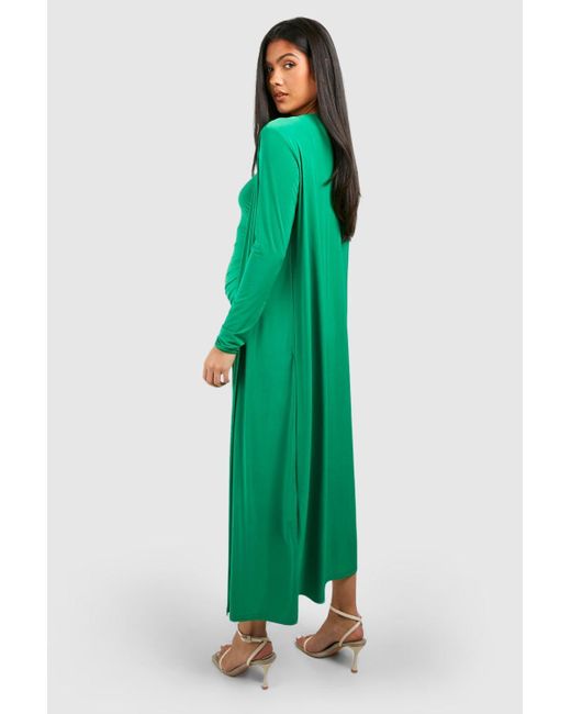 Boohoo Green Maternity Square Neck Ruched Duster Dress Set