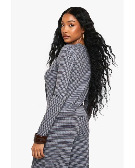 Boohoo Gray Striped Jersey Button Through Top
