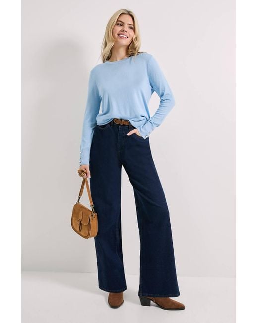 Dorothy Perkins Blue Crew Neck Button Cuff Sweater