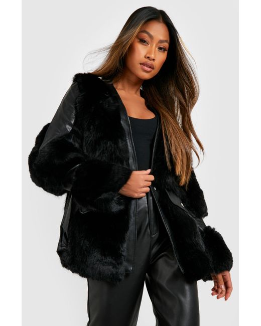 Boohoo Black Luxe Faux Fur Paneled Jacket