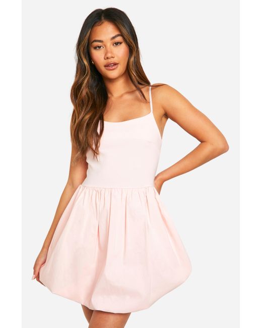 Boohoo Pink Puffball Skirt Bengaline Mini Dress