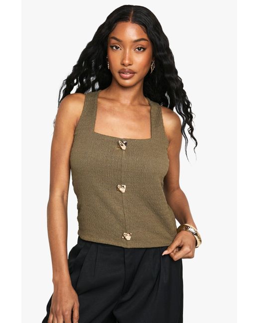 Top Texturizado Con Botones Y Escote Cuadrado Boohoo de color Black