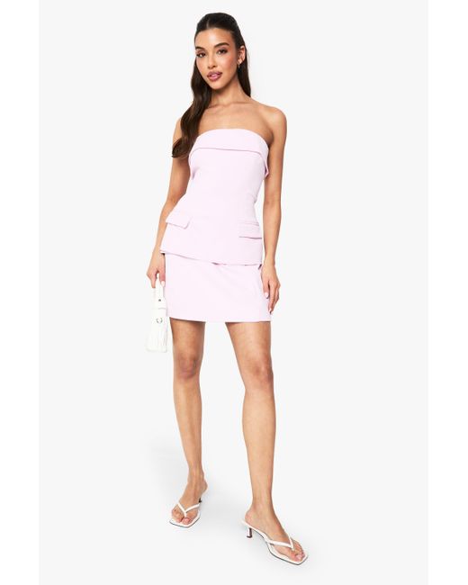 Minifalda Entallada Con Bolsillo Boohoo de color White