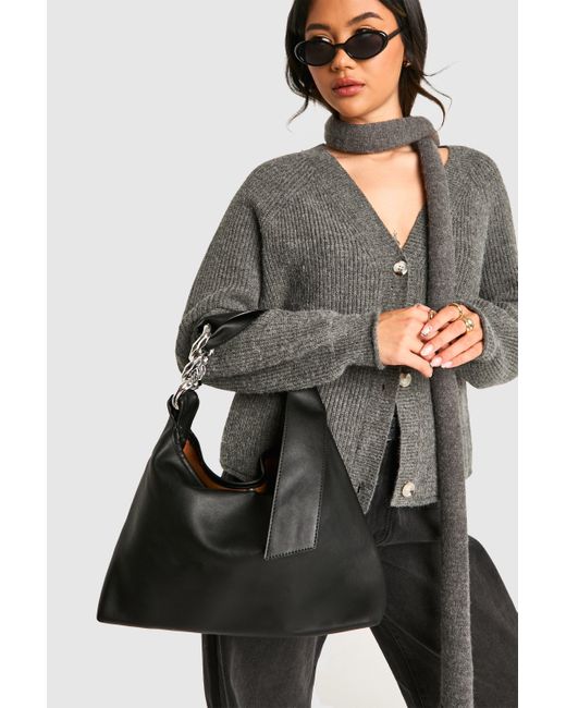 Black chain handle tote bag discount