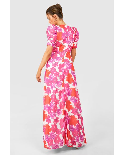 Boohoo Pink Floral Print Wrap Maxi Dress