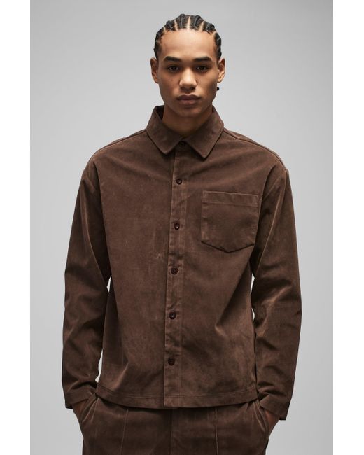 BoohooMAN Oversize Hemd aus Wildleder-Imitat in Brown für Herren