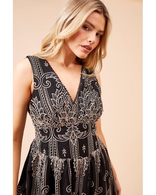 Dorothy Perkins Natural Cutwork Embroidery Strapless Trim V-Neck Midi Dress