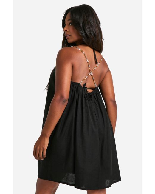 Boohoo Black Plus Beaded Straps Beach Mini Dress