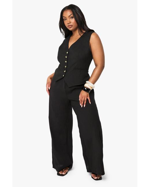 Boohoo Black Plus Drawstring Elasticated Waist Wide Leg Trousers