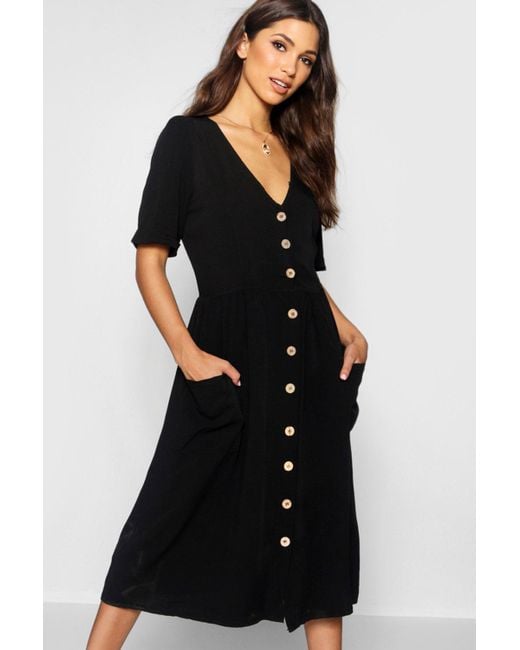 black button front midi dress