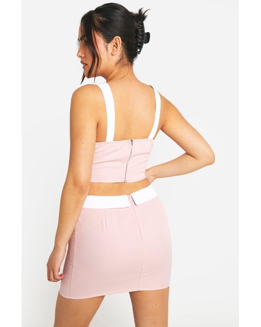 Boohoo Pink Contrast Waistband Flower Detail Mini Skirt
