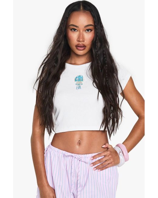 Boohoo White Rib Jellyfish Embellishment Baby Tee