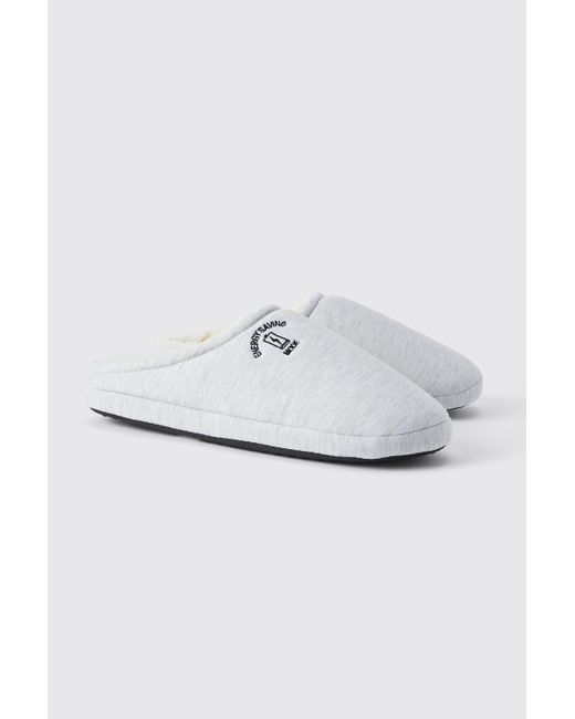 Boohoo White Embroidered Jersey Slippers