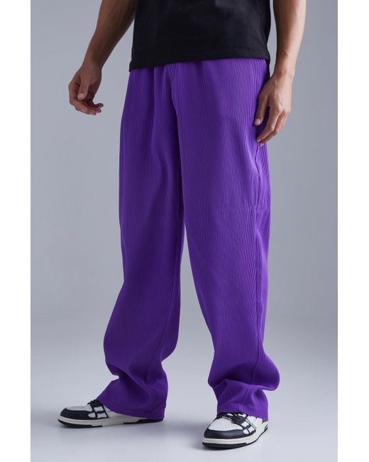 BoohooMAN Purple Tall Elastic Waist Relaxed Fit Pleated Trouser for men