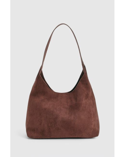 Boohoo Brown Faux Suede Structured Shoulder Bag