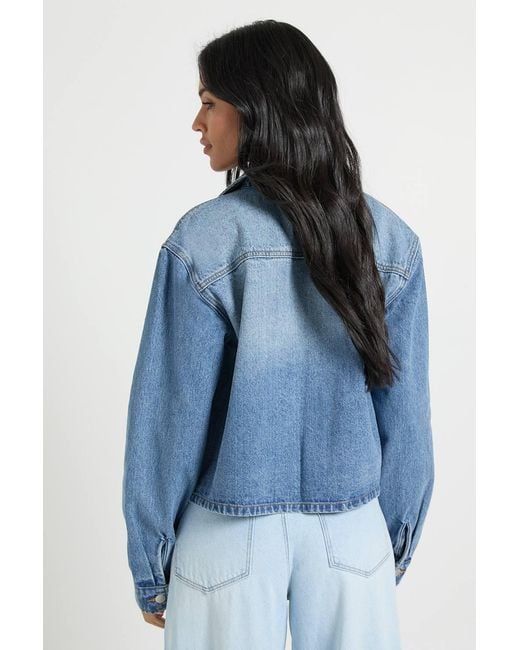 Boohoo Blue Tall Collared Denim Jacket