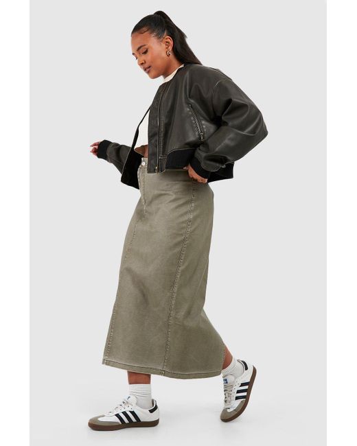 Boohoo Gray Plus Vintage Look Faux Leather Midi Skirt