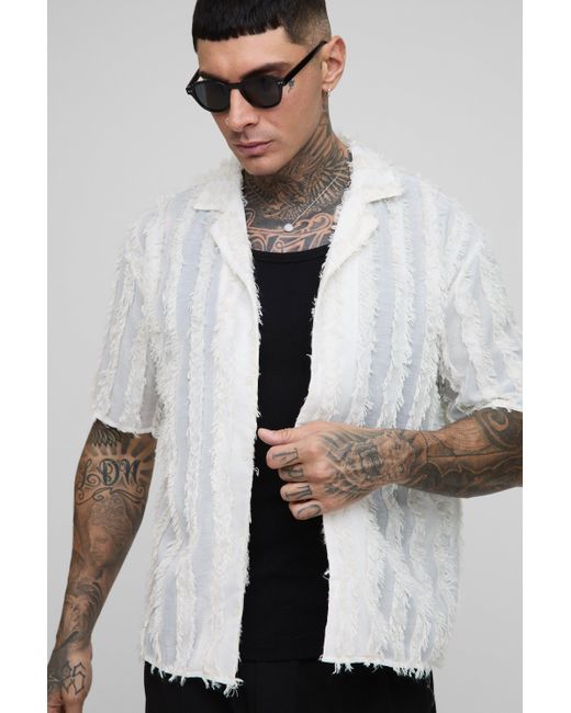 Boohoo Natural Tall Tufted Stripe Relaxed Fit Shirt