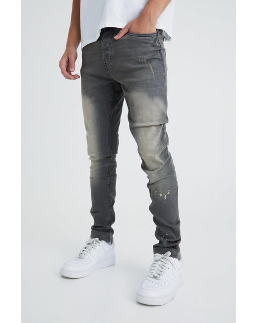 BoohooMAN Gray Skinny Stretch Stacked Tinted Jeans for men