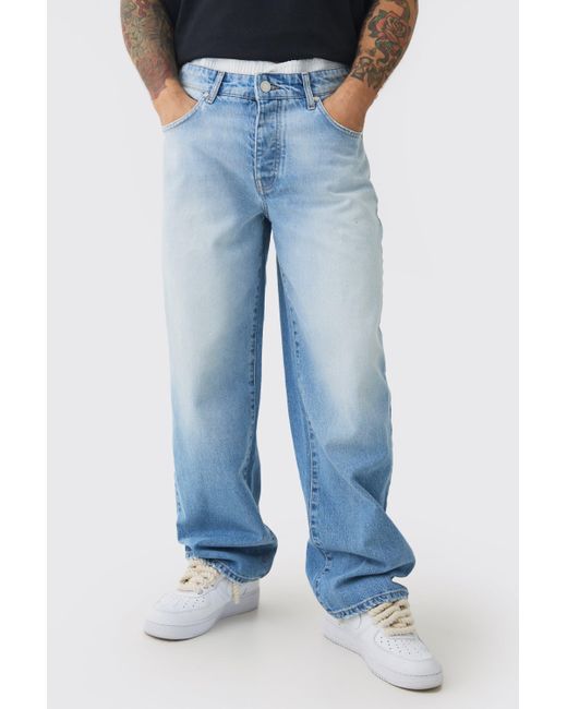 Boohoo Blue Baggy Rigid Double Waistband Denim Jeans