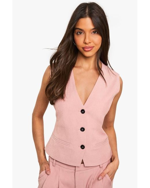 Boohoo Pink Tailored Button Waistcoat