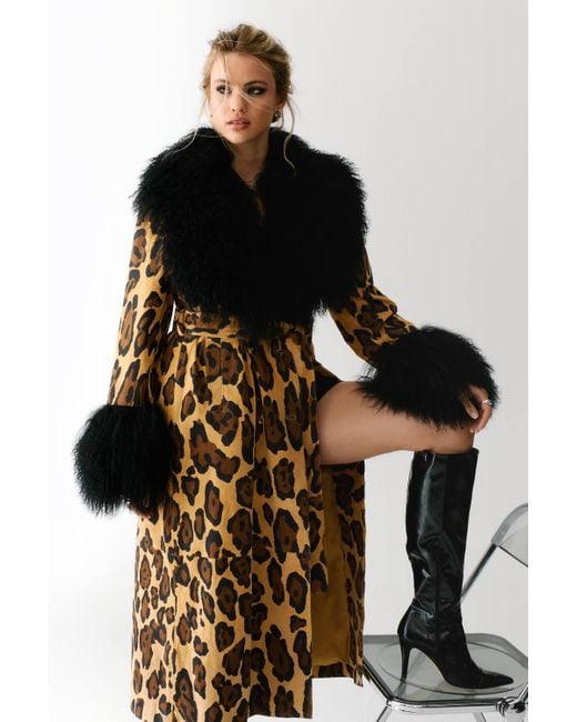 Nasty Gal Women's Limited Premium Leopard Suede And Shearling Coat