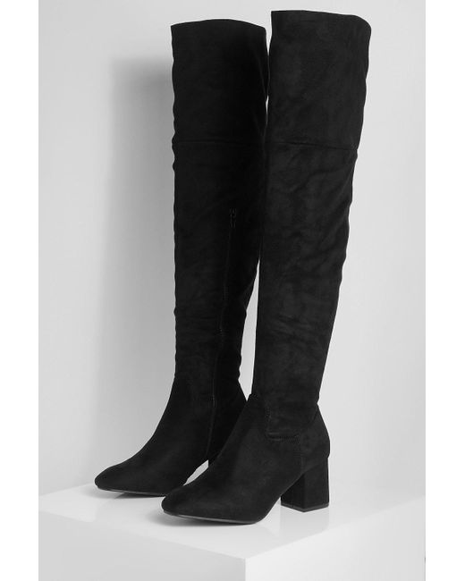 black suede knee high boots block heel