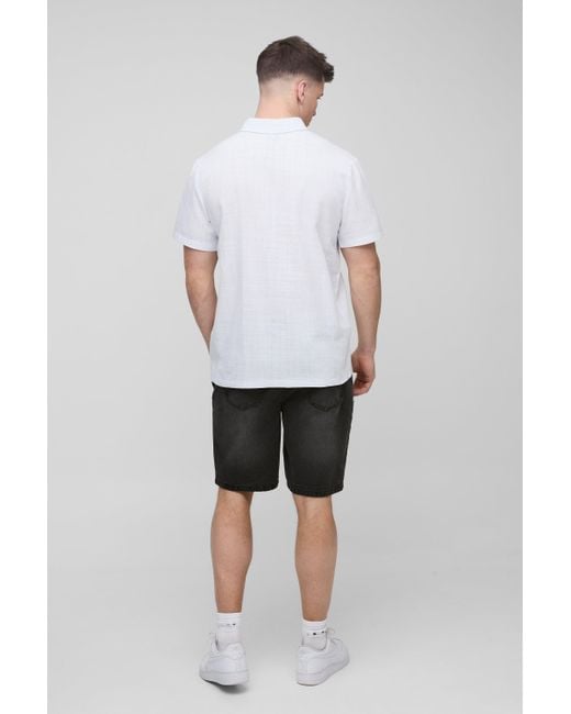 BoohooMAN White Tall Linen Regular Fit Short Sleeve Shirt for men
