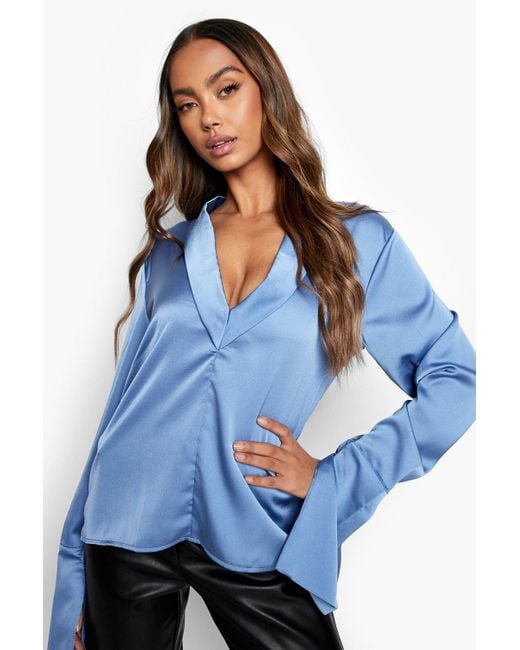Boohoo Satin Deep Cuff Wrap Front 