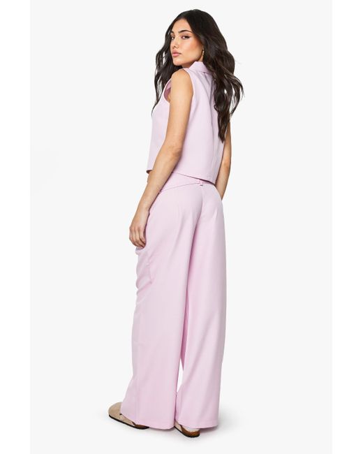 Boohoo Pink Woven Tailored Belted Wide Leg Trouser