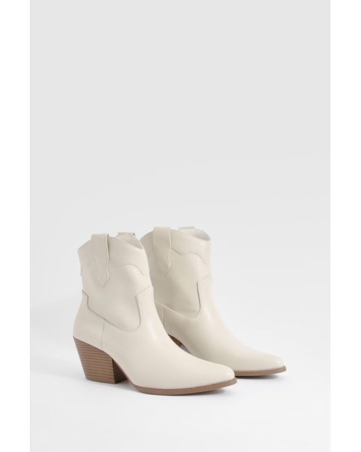 Boohoo White Tab Detail Low Ankle Cowboy Western Boots
