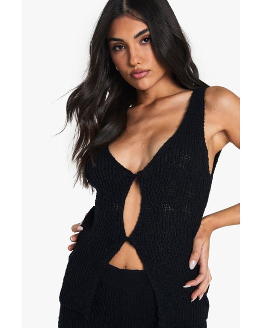 Chaleco De Punto Con Nudo Frontal Boohoo de color Black