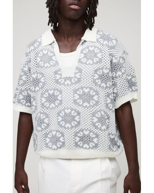 Polo Oversize Recto De Punto Croché Boohoo de color Natural
