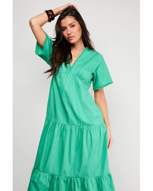 Warehouse Green Petite Poplin Whipstitch Trim Midi Smock Dress