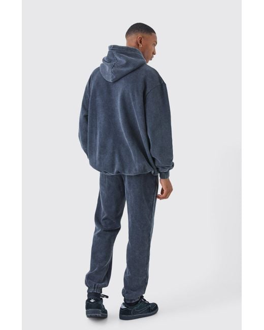BoohooMAN Blue Oversized Official Acid Wash Hooded Tracksuit for men