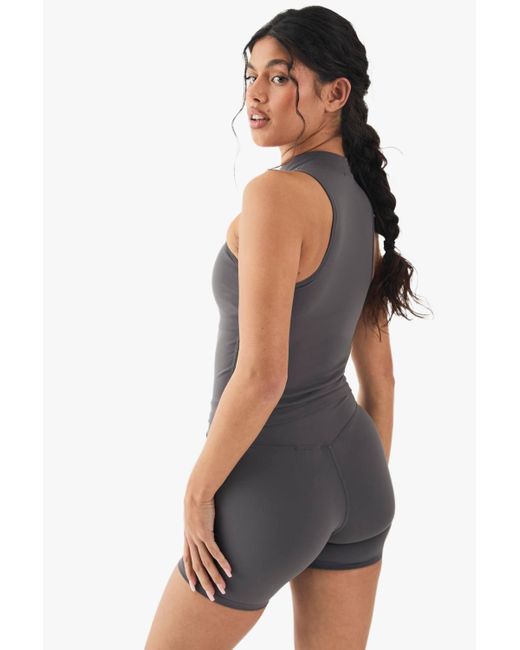 Boohoo Gray Ultra Sculpt Padded Zip Racer Sports Bra