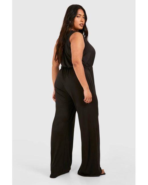 Boohoo Black Plus Super Soft Basic One Shoulder Beach Jumpsuit