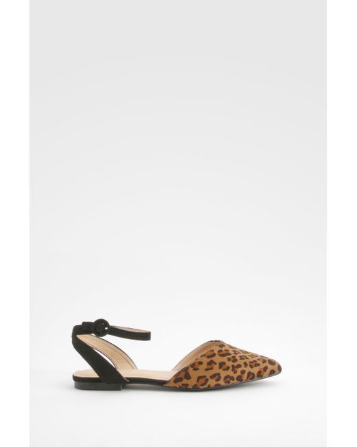 Boohoo White Wide Fit 2 Part Leopard Print Pointed Ballet Flats